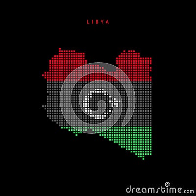 Square dots pattern map of Libya. Dotted pixel map with flag colors. Vector illustration Cartoon Illustration