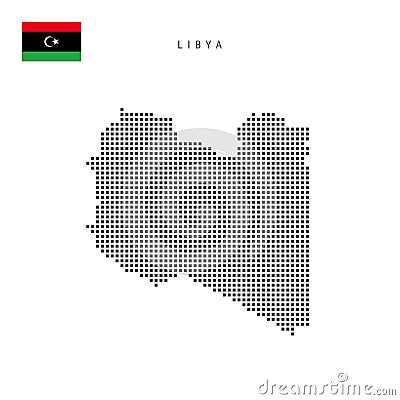 Square dots pattern map of Libya. Libyan dotted pixel map with flag. Vector illustration Vector Illustration