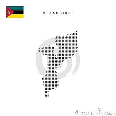 Square dots pattern map of Mozambique. Mozambican dotted pixel map with flag. Vector illustration Vector Illustration