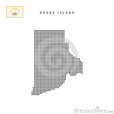 Square dots pattern map of Rhode Island. Dotted pixel map with flag. Vector illustration Cartoon Illustration