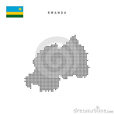 Square dots pattern map of Rwanda. Rwandan dotted pixel map with flag. Vector illustration Cartoon Illustration