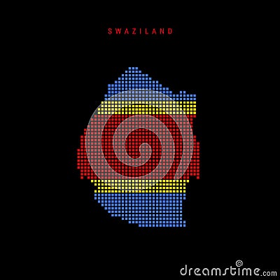 Square dots pattern map of Swaziland or Eswatini. Dotted pixel map with flag colors. Vector illustration Cartoon Illustration