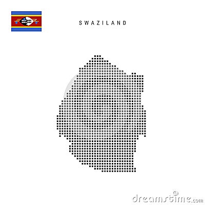 Square dots pattern map of Swaziland. Eswatini dotted pixel map with flag. Vector illustration Cartoon Illustration