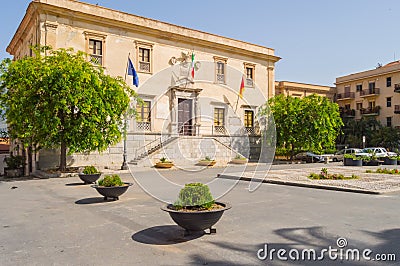 Square Duomo in the city of Termini Imerese with the municipal h Editorial Stock Photo