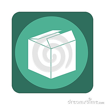 Square emblem with open packing box Vector Illustration