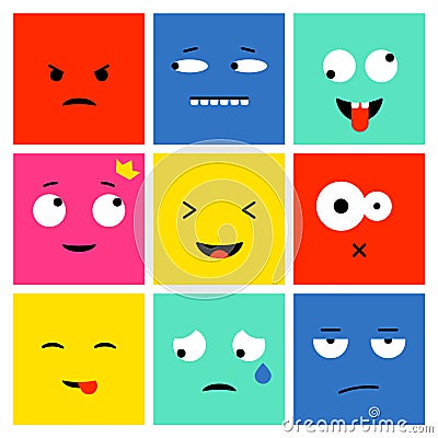 Square emoji set Vector Illustration