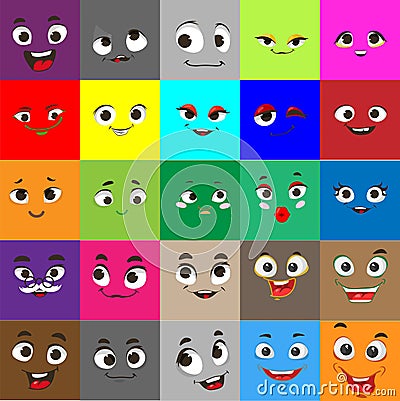 Square emoji vector icon emoticon cartoon face set Vector Illustration