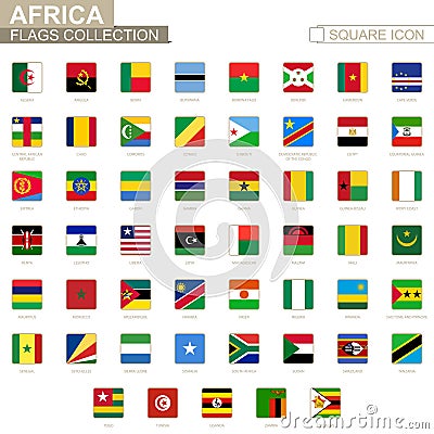 Square flags of Africa. From Algeria to Zimbabwe Vector Illustration