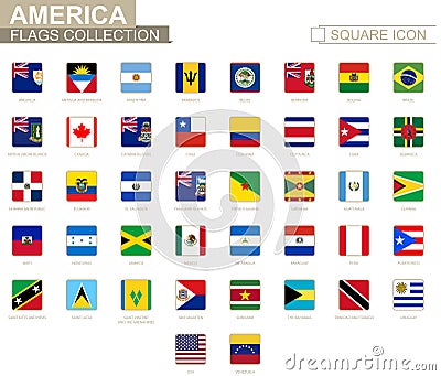 Square flags of America. From Anguilla to Venezuela Vector Illustration