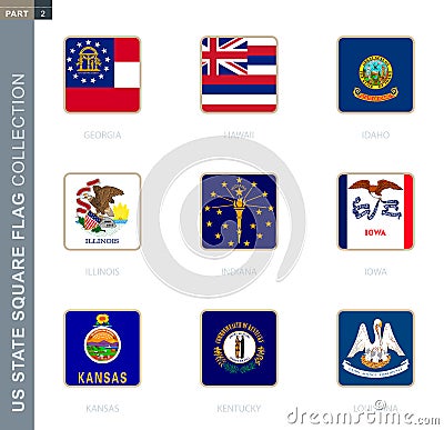 Square flags collection of US states Vector Illustration