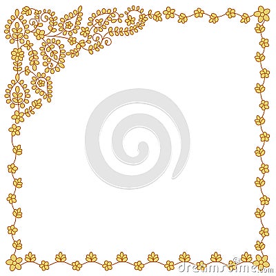 Square floral frame. Thai style. Pattern for embroidery Vector Illustration