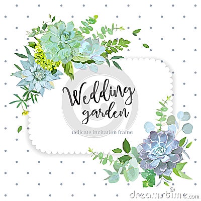 Square floral vector design frame with polka dots Vector Illustration