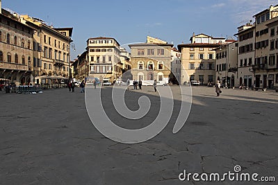 Piazza Santa Croce in Florence in the early morning in the sun Editorial Stock Photo