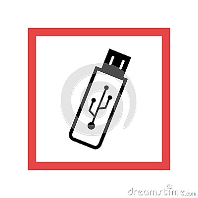 Square frame with black contour usb memory Vector Illustration