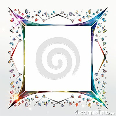 a square frame with colorful jewels on a white background Stock Photo