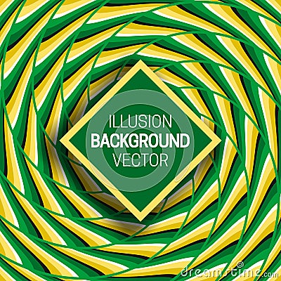 Square frame on green yellow optical illusion background of moving striped pattern Vector Illustration