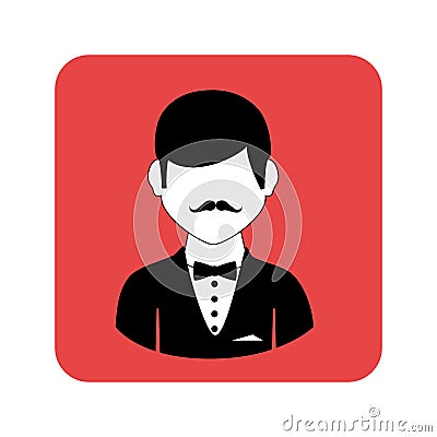 Square frame with half body man with bow tie and mustache Vector Illustration