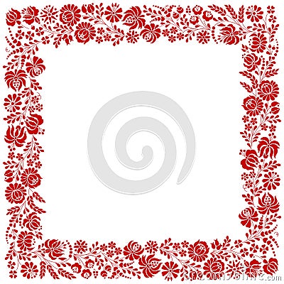 Square frame made from Hungarian embroidery pattern Vector Illustration