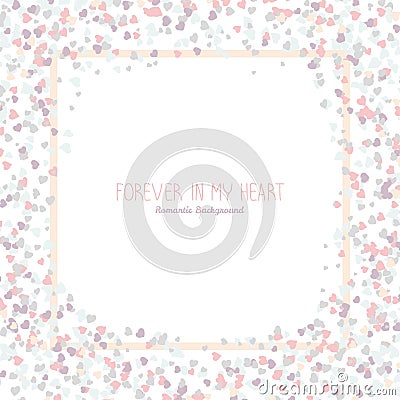 Square frame made from pale pink hearts. Copy space. Vector Illustration