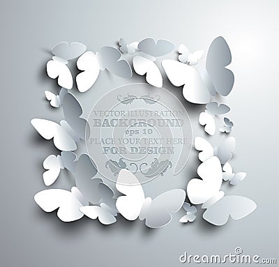 Square frame made of white paper butterflies Vector Illustration