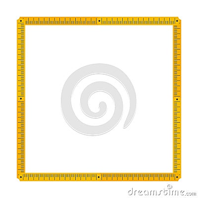 Square frame made from yellow folding rule. Flat style vector illustration isolated on white Vector Illustration