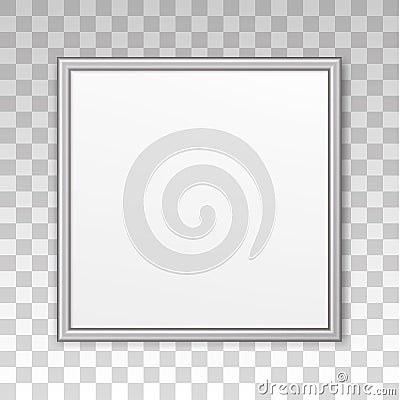 Square frame picture photo. Silver mockup on wall. Mock up framed. Modern blank boarder with shadow. Realistic empty photoframe is Vector Illustration