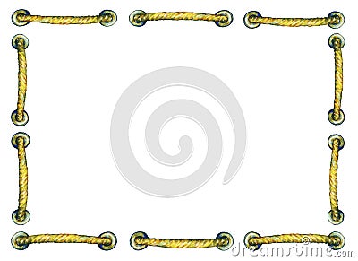 Square frame with rope, nautical objects. Stock Photo