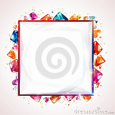 a square frame surrounded by colorful gems Stock Photo