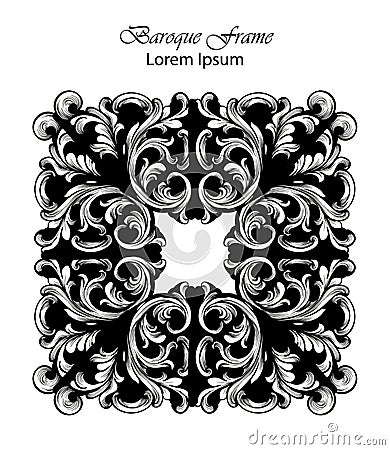 Square Frame Vector. Classic rich ornamented carved decors. Baroque sophisticated designs Vector Illustration