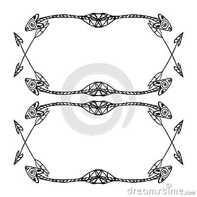 Square frames of ethnic arrows. Hand-drawn black arrows on white background. Vector Illustration