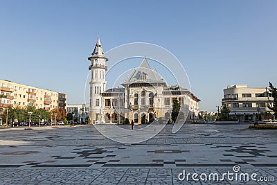 The square in front of the City Hall in Buzau. Editorial Stock Photo