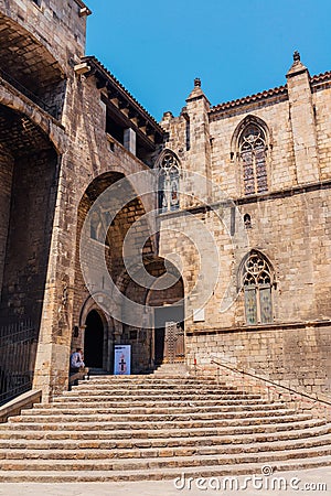 square in front of the Museum of Barcelona\'s famous history, in a beautiful and historic building in the Gothic quarter.Barcelona Editorial Stock Photo