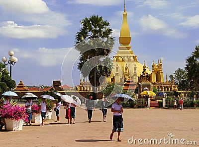 Square in front of Pha That Luang temple complex Editorial Stock Photo