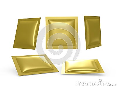 Square Gold foil heat sealed packet with clipping path Stock Photo