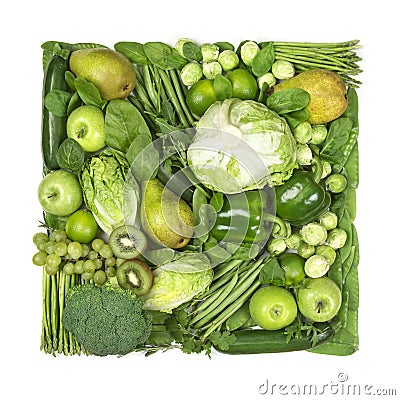 Square of green fruits and vegetables Stock Photo
