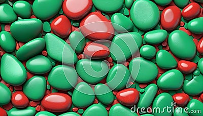 Combining green and red 3D stones to create a multicolored abstract background 3D render Stock Photo