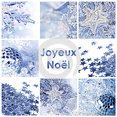 Square greeting card joyeux noel, meaning merry christmas in French Stock Photo