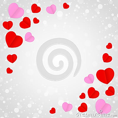 Square grey frame and red pink heart shape for template banner valentines card grey background, many hearts shape on grey Vector Illustration