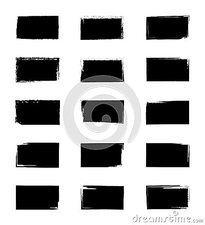 Square grunge texture. Paint from brush. Stamp with rough frame. Distressed borders on black shapes. Black ink for label, Vector Illustration