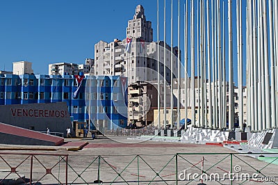 Square in havana cuba with buildings in the background and flags Editorial Stock Photo