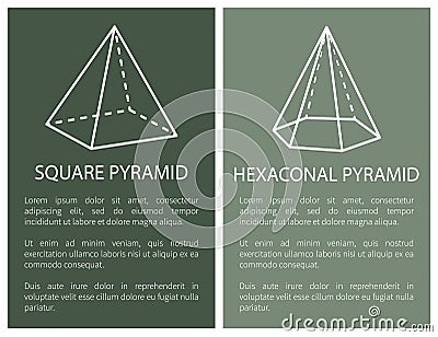 Square and Hexagonal Pyramid Geometric Shapes Set Vector Illustration