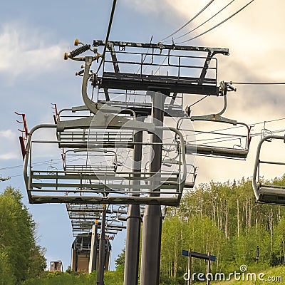 Square Hiking trails and chairlifts on a sceneic summer landscape in Park City Utah Stock Photo