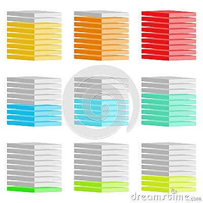 Square icon progress, level indicators with 9 steps, phases. Minimum, maximum icon Cartoon Illustration
