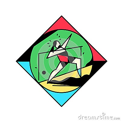 Square icon of the sport, gymnastics. Vector illustration. Vintage, retro style. Image is isolated on white background. Flat Vector Illustration