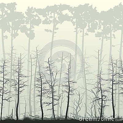 Square illustration with many deadwood, driftwood tree trunks. Vector Illustration