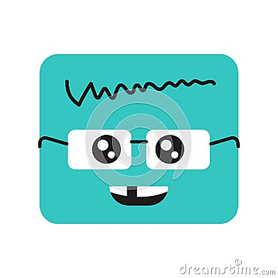Square intelligent character in glasses color line icon. Mascot of emotions. Vector Illustration