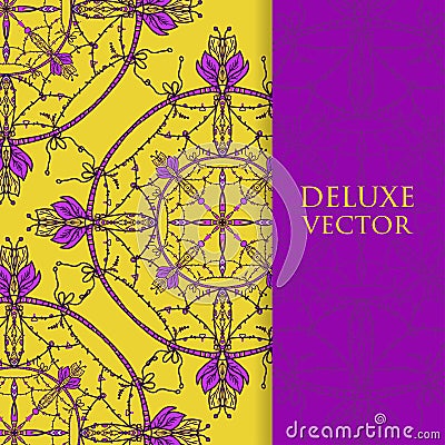 Square invite template. Vector invitation with mandala design element. Round flower ornament. Decorative vintage print. Luxury flo Stock Photo