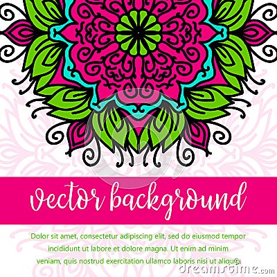 Square invite template. Vector invitation with mandala design element. Round flower ornament. Decorative vintage print Vector Illustration