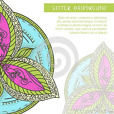 Square invite template. Vector invitation with mandala design element. Round flower ornament. Decorative vintage print Vector Illustration