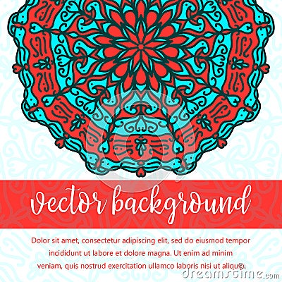 Square invite template. Vector invitation with mandala design element. Round flower ornament. Decorative vintage print. Luxury flo Stock Photo